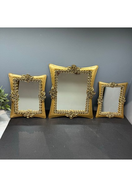 Şık Üçlü Kare Ayna Takımı, Gold Eskitme, Dekoratif ve Modern Tasarım fiyatları