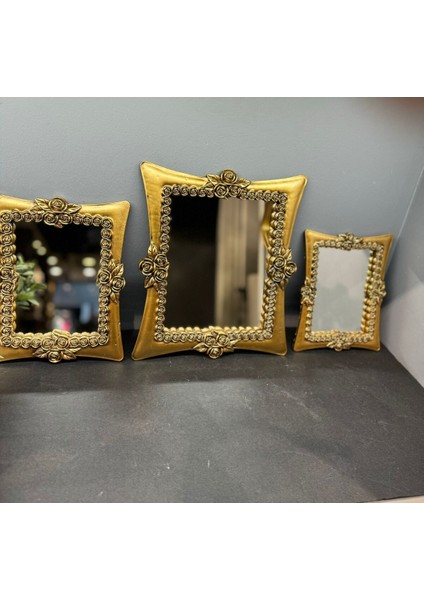 Şık Üçlü Kare Ayna Takımı, Gold Eskitme, Dekoratif ve Modern Tasarım modelleri