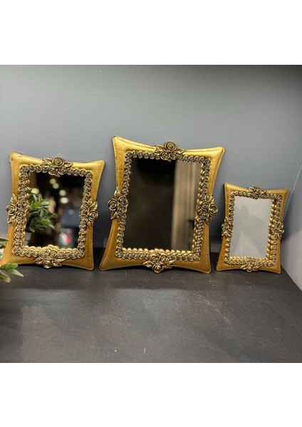 Şık Üçlü Kare Ayna Takımı, Gold Eskitme, Dekoratif ve Modern Tasarım fırsatları