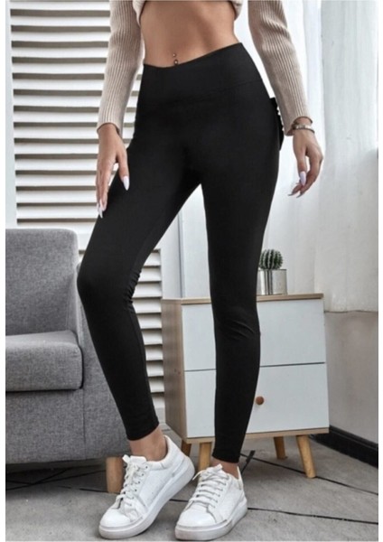 Korse Etkili Toparlayıcı Ekstra Yüksek Bel Mat Siyah Çelik Tayt