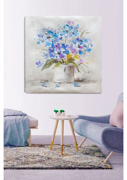Mavi Mor Menekşe Kanvas Tablo 50X50 Cm, Şık ve Renkli Dekorasyon Parçası