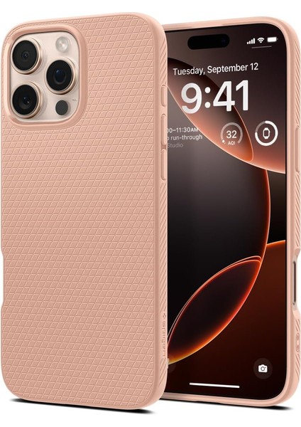 iPhone 16 Pro Max Ince Kılıf Liquid Air Hava Kanalı Teknolojisi™ Askeri Sınıf Koruma Rose Titanium Dokulu Yüzey Kapak - ACS08687