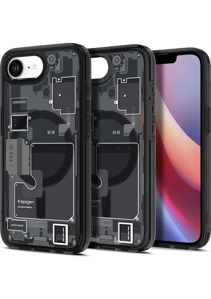iPhone 16E Ince Magsafe Kılıf Ultra Hybrid Sararma Karşıtı Duraclear™ Hava Kanalı Teknolojisi™ Askeri Sınıf Koruma Magfit Zero One Black Tasarım Kapak - ACS09141
