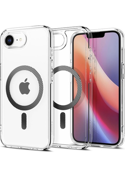iPhone 16E Ince Magsafe Kılıf Ultra Hybrid Sararma Karşıtı Duraclear™ Hava Kanalı Teknolojisi™ Askeri Sınıf Koruma Magfit Clear Carbon Fiber Şeffaf Kapak - ACS09140