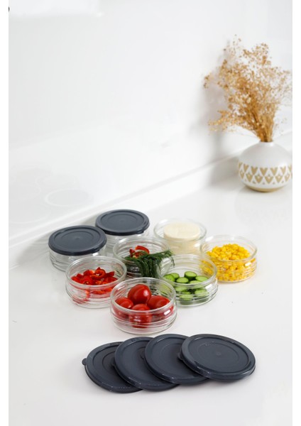 8'li Premium Saklama Kabı Seti, Gri Plastik Kapaklı, Cam Saklama, Hava Geçirmez, 410 cc fırsatları