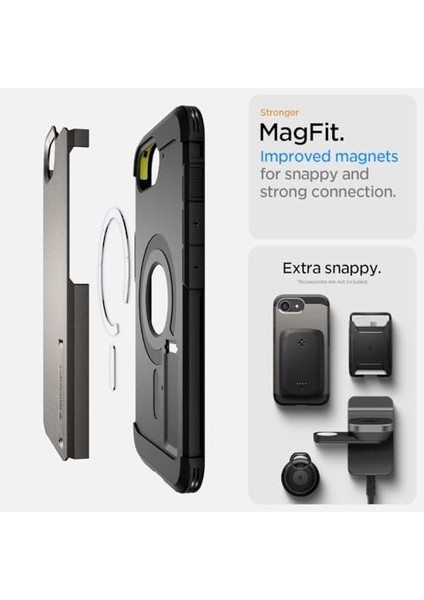 iPhone 16E Ekstra Dayanıklı Magsafe Kılıf Tough Armor Ai Hava Kanalı Teknolojisi™ Askeri Sınıf Koruma Magfit Kickstand'lı Gunmetal Çift Katman Kapak - ACS09136 fiyatları