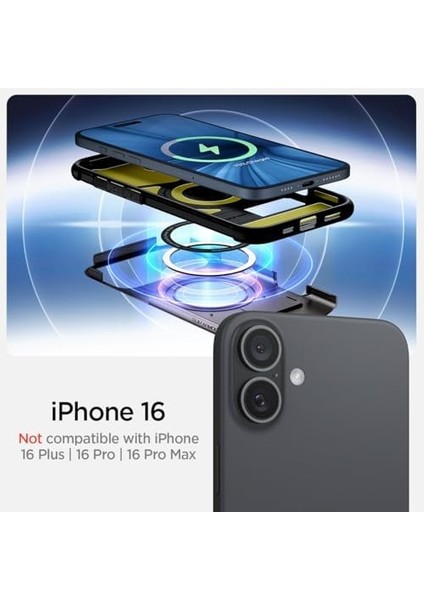 iPhone 16 Ekstra Dayanıklı Magsafe Kılıf Slim Armor Hava Kanalı Teknolojisi™ Askeri Sınıf Koruma Magfit Kickstand'lı Gunmetal Çift Katman Kapak - ACS08226 modelleri