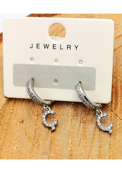 '’ç’’’ Harfi Renkli Çelik Figürlü Lüks Tasarım Küpe