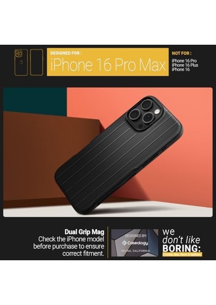 Caseology iPhone 16 Pro Max Magsafe Kılıf Dual Grip Mag Hava Kanalı Teknolojisi™ Askeri Sınıf Koruma Braided Black Dokulu Yüzey Kapak - ACS08049 modelleri