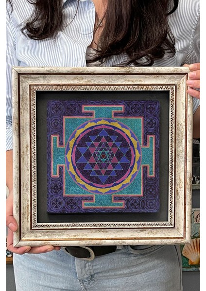 Renkli Taş Çerçeveli Tablo 30X30 cm Lotus Sri Yantra ve Yaşam Çiçeği fırsatları