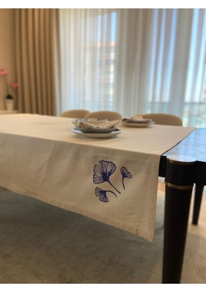 El Boyama Keteni Ginkgo Biloba Desenli Masa Örtüsü Bej Renk fiyatları