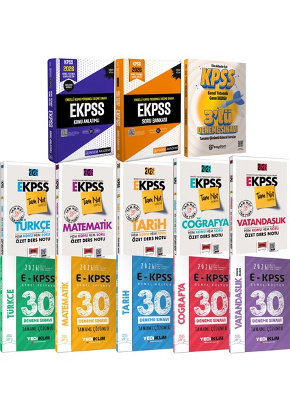 2026 E-Kpss(Ortaöğretim-Ön Lisans)Karma Set(Konu-Soru-Tüm Dersler Çözümlü 30 Deneme-Özet Ders Notu)