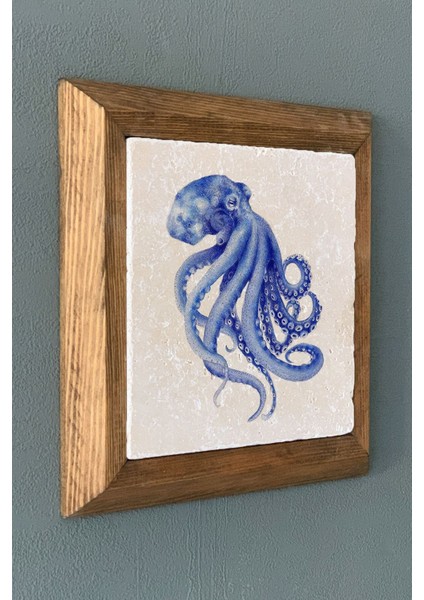 Doğaltaş Tablo Pano 28X28 Cm, Masif Çerçeveli, Ahtapot Desenli, Canlı Turuncu Renk fiyatları