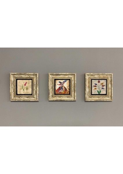 Şık Taş Duvar Dekoru 20X20 cm 3'lü Set, Semazen ve Ebruli Çiçek Detaylarıyla Güzelleşir fiyatları