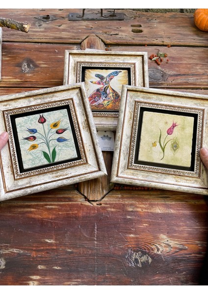 Şık Taş Duvar Dekoru 20X20 cm 3'lü Set, Semazen ve Ebruli Çiçek Detaylarıyla Güzelleşir fırsatları