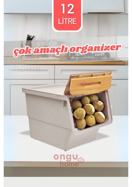 Çok Amaçlı Bambu Sebzelik ve Oyuncak Kutusu, Tekerlekli 12 Litre