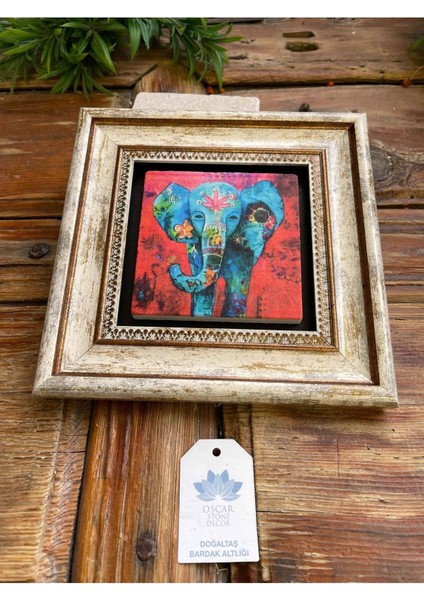 Renkli 3'lü Taş Duvar Dekoru Seti, 20X20CM, Fil, Nazar Göz, Kuş Detayları fiyatları