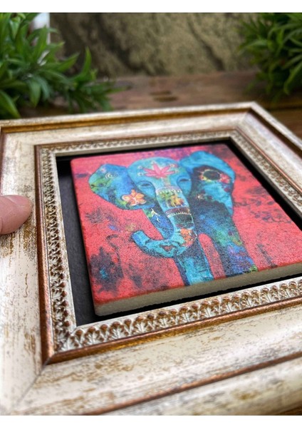 Renkli 3'lü Taş Duvar Dekoru Seti, 20X20CM, Fil, Nazar Göz, Kuş Detayları modelleri