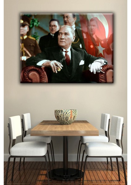 Yeşil Atatürk Temalı Kanvas Tablo, Şık ve Estetik Duvar Dekoru