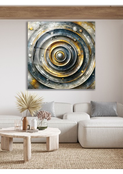 Yeşil Soyut Kozmik Yuvarlak ve Kare Cam Tablo, Modern Ev ve Ofis Dekoru Için Büyük Duvar Süsü