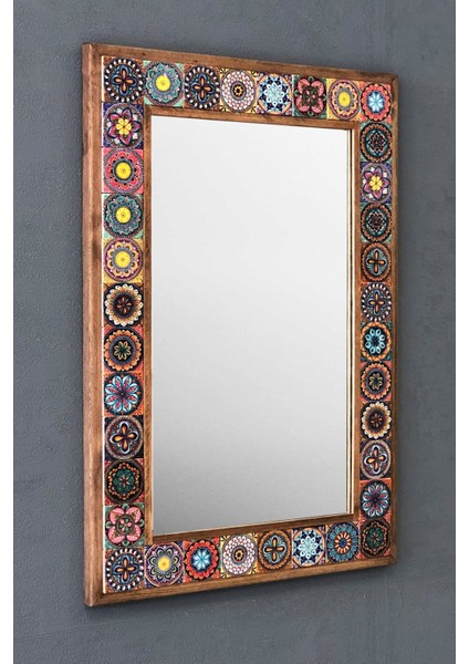 Turuncu Mozaik Taş Çerçeveli Aynalı Duvar Dekoru 43X63 Cm, Etnik Desenli fiyatları