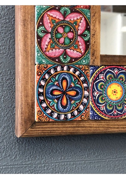 Turuncu Mozaik Taş Çerçeveli Aynalı Duvar Dekoru 43X63 Cm, Etnik Desenli modelleri