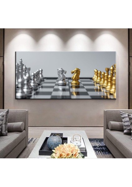 Renkli Kanvas Satranç Temalı Dekoratif Tablo, Şık ve Modern Tasarım