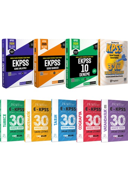 2026 E-Kpss(Ortaöğretim-Ön Lisans)Karma Set(Konu-Soru Bankası-Çözümlü 30 Deneme+10 Deneme)