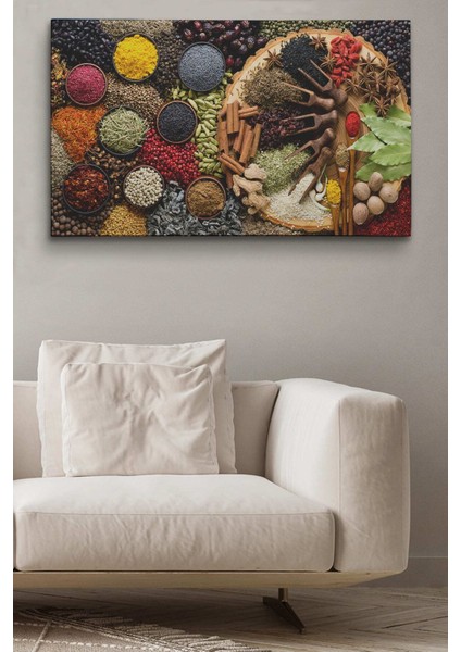 Renkli Baharatlar Temalı Dekoratif Kanvas Duvar Tablosu