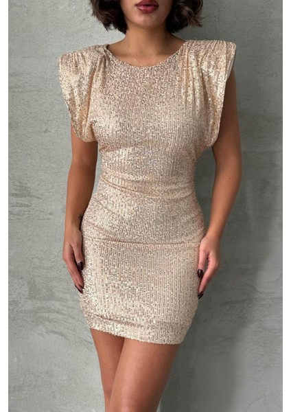 Aurora Kadın Altın Payetli Taş Işlemeli Mini Elbise – Zarif Gece Şıklığı fırsatları