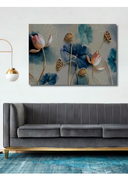 Turkuaz ve Pembe 3 Boyutlu Çiçekli Ahşap Yatay Duvar Dekoru