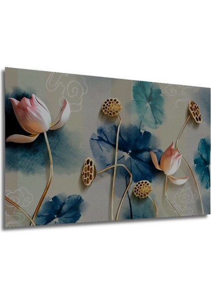 Turkuaz ve Pembe 3 Boyutlu Çiçekli Ahşap Yatay Duvar Dekoru modelleri