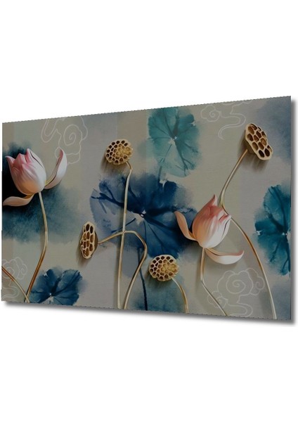 Turkuaz ve Pembe 3 Boyutlu Çiçekli Ahşap Yatay Duvar Dekoru fırsatları