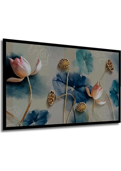 Turkuaz ve Pembe 3 Boyutlu Çiçekli Ahşap Yatay Duvar Dekoru