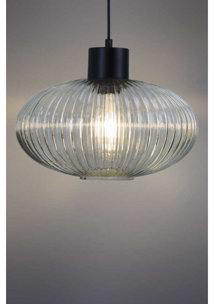 Modern Nordic Oval Şeffaf Cam Siyah Metal Aksesuarlı Sarkıt Aydınlatma Avize