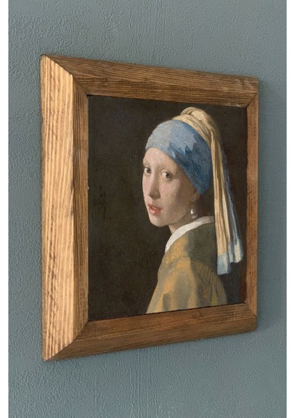 Renkli Masif Çerçeveli Doğaltaş Tablo 28X28 cm Kız ve Inci Küpeli fiyatları