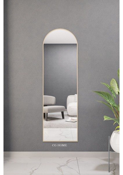 Şık Oval Mdf Duvar Aynası, 165X45 Cm, Zarif Altın Renkli Dekorasyon Parçası
