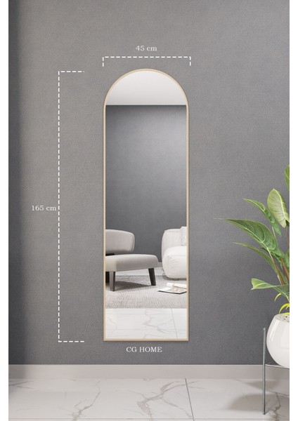 Şık Oval Mdf Duvar Aynası, 165X45 Cm, Zarif Altın Renkli Dekorasyon Parçası modelleri