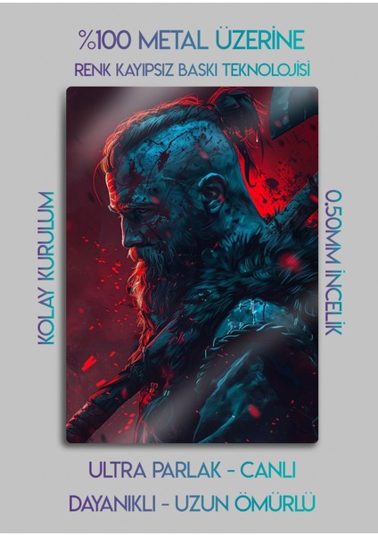 Ragnar Lodbrok, Vikings Temalı Renkli Parlak Metal Baskı Tablo fiyatları