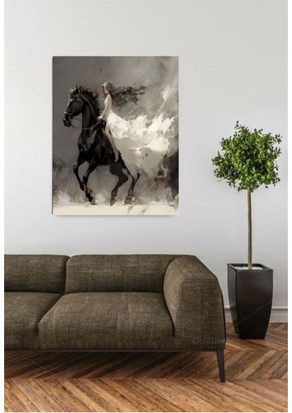 El Yapımı Atlı Kız Kanvas Tablo, Duvar Dekoru, 30X40 Cm, Özel Ölçü Seçeneği