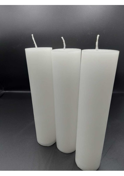 beyaz silindir mum, 5cm çap, 25cm boy, 3'lü set, 50 saat süresi