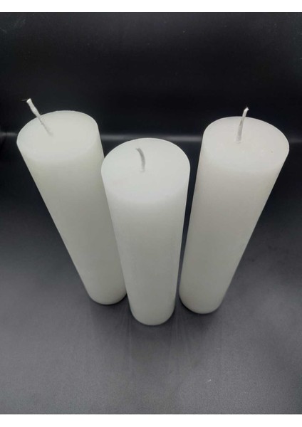 beyaz silindir mum, 5cm çap, 25cm boy, 3'lü set, 50 saat süresi indirimleri