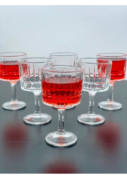 6 Kişilik Cam Ayaklı Çizgili Kahve Yanı Bardağı, 50ML, Beyaz, Şık ve Zarif Tasarım