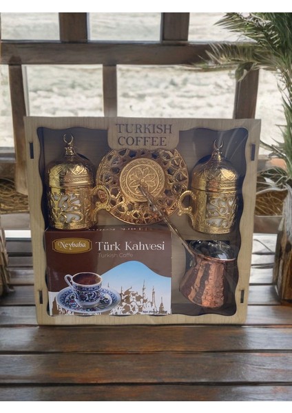 Ahşap Kutulu Iki Fincanlı, Cezveli Gold Türk Kahvesi Seti fiyatları