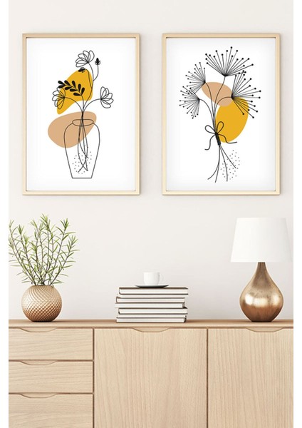 Kahverengi Ahşap Çerçeveli 2'li Tablo Seti, Şık ve Doğal Dekorasyon Için Ideal