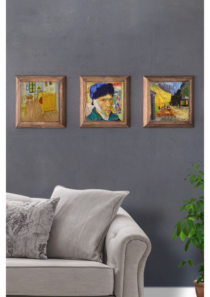 Renkli 3'lü Taş Tablo Seti, 28X28 Cm, Şık Dekorasyon Parçaları