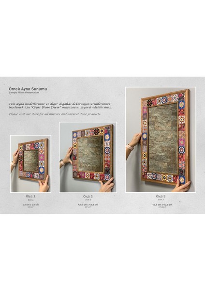 Turuncu Renkli Masif Çerçeveli Mozaik Taşlı Büyük Ayna 43X63 cm modelleri