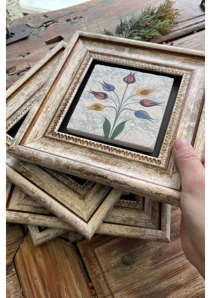 Renkli Taş Çerçeveli Tablo Seti 20X20CM 4'lü, Şık ve Modern Duvar Dekoru fiyatları