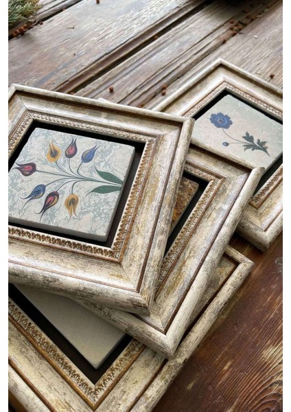 Renkli Taş Çerçeveli Tablo Seti 20X20CM 4'lü, Şık ve Modern Duvar Dekoru modelleri