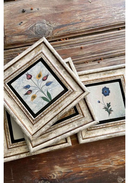 Renkli Taş Çerçeveli Tablo Seti 20X20CM 4'lü, Şık ve Modern Duvar Dekoru fırsatları